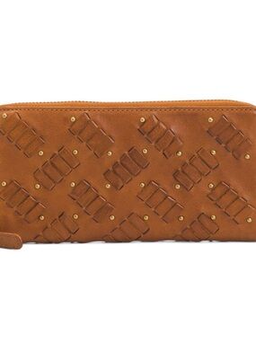 NWT Vilenca Woven Accent Zip Wallet in Cognac Brown